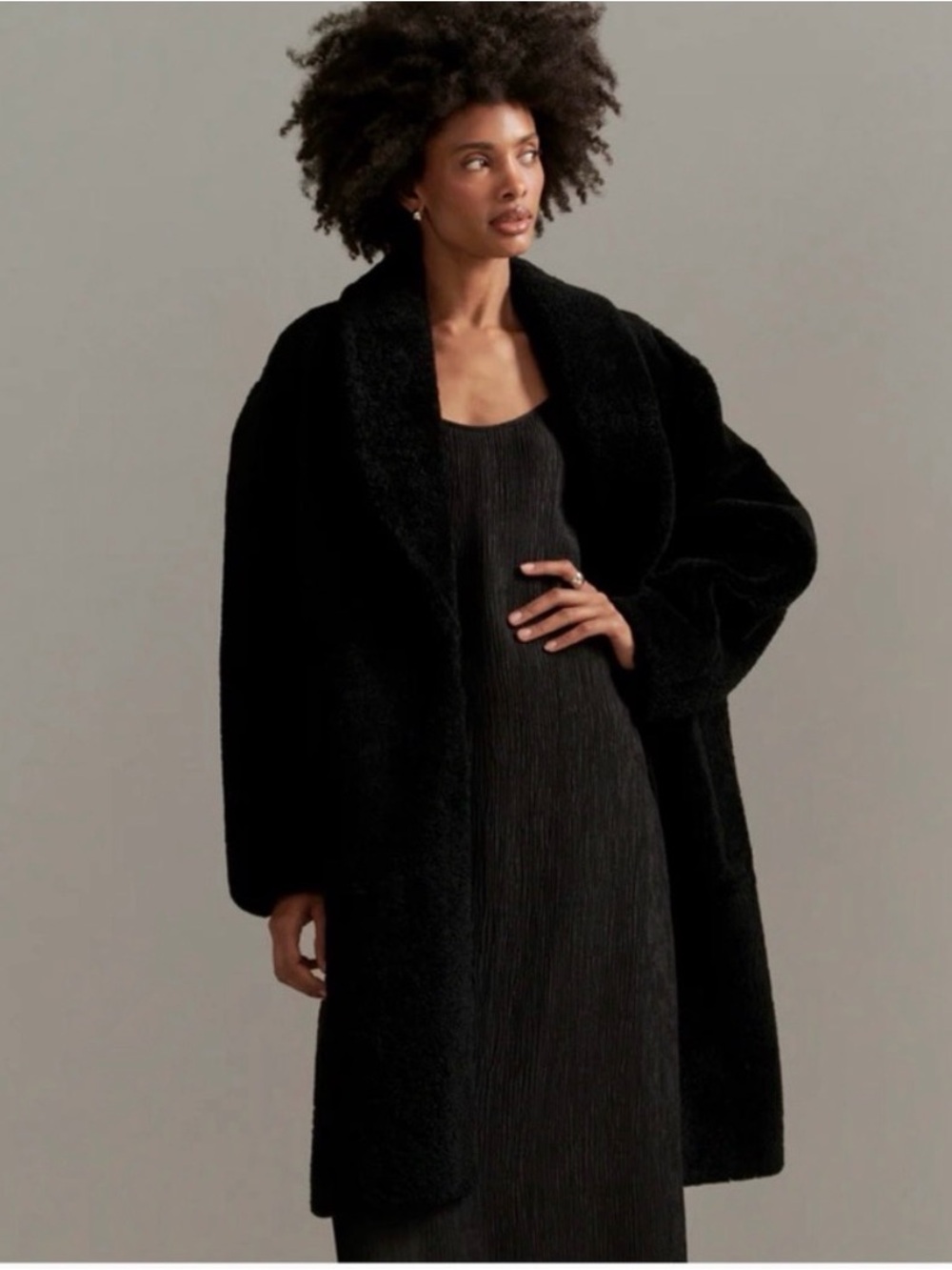 Jenni Kayne Yves Black Lamb Shearling Shawl Collar Coat Size L